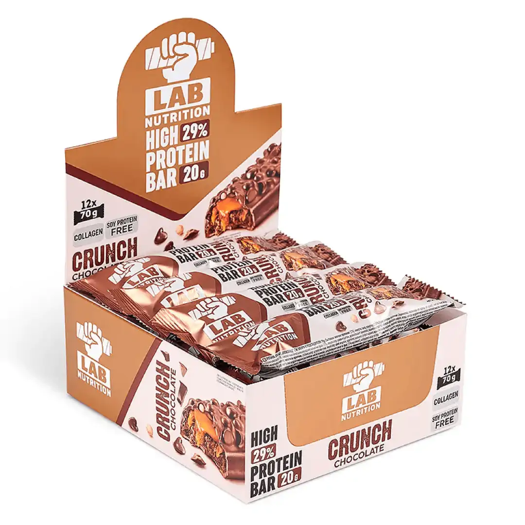 Crunch Protein Bar Chocolate z kolagenem kawałkami czekolady i pastą karmelową