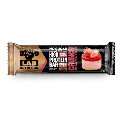 Crunch Strawberry Cream baton proteinowy z kolagenem, stewią i suszonymi truskawkami