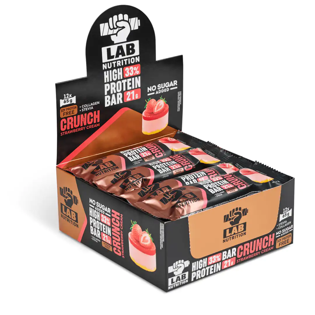 Crunch Strawberry Cream baton proteinowy z kolagenem, stewią i suszonymi truskawkami